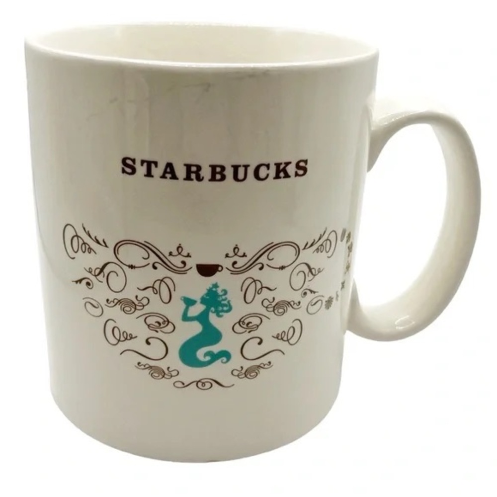 2/$20 Starbucks Turquoise Mermaid Sea Life 18oz White Aqua Squiggles Ceramic Mug